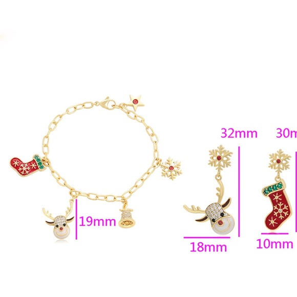 Christmas Bracelet and Earrings Set 14k Gold Christmas Deer Socks - Picture 4 of 9